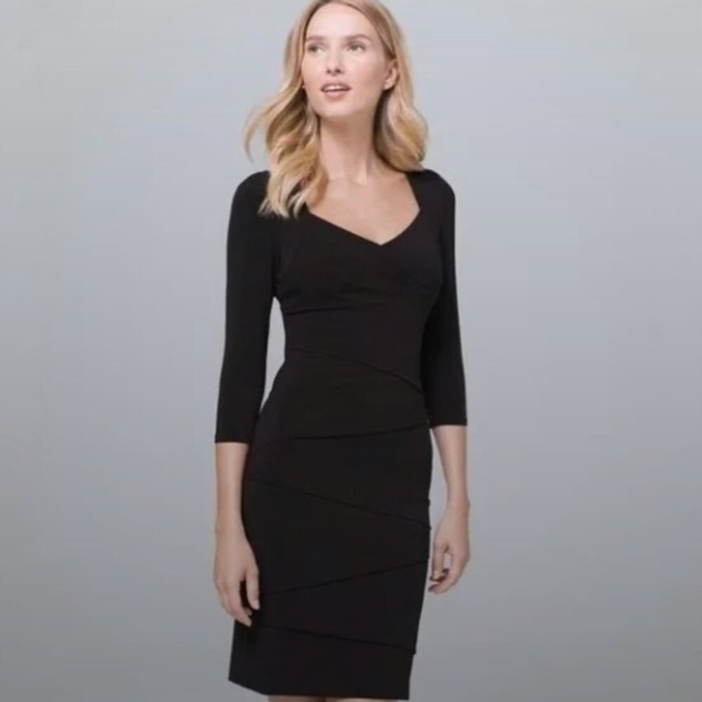 White House Black Market Instantly Slimming Black Layered Bodycon Dress NAT1